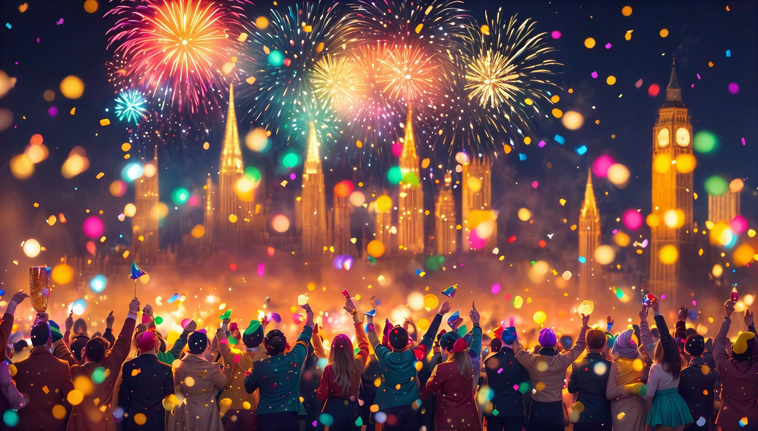 Colorful Fireworks Celebration Over City Skyline