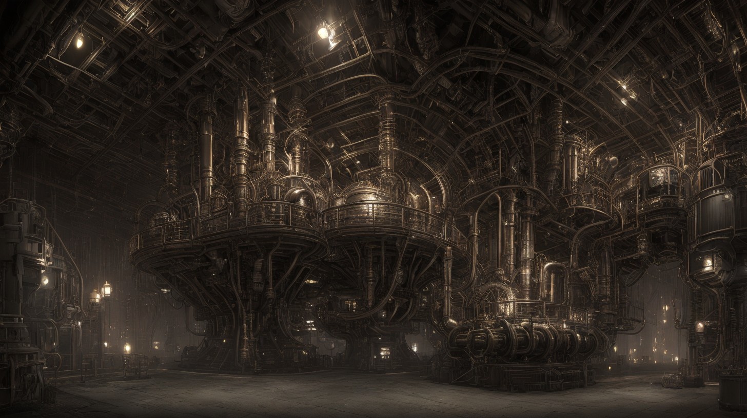 High-Resolution Steampunk Industrial Factory Painting