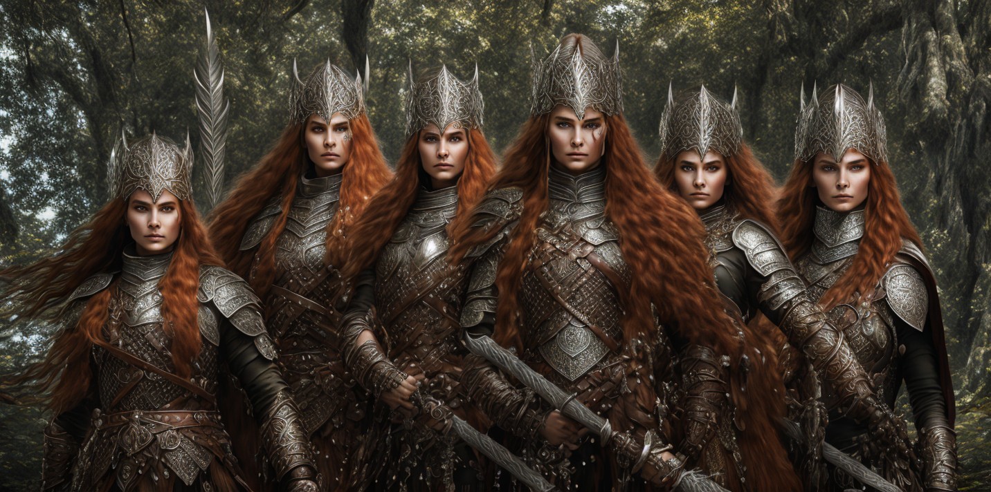 Six Warriors in Intricate Armor in Mystical Forest