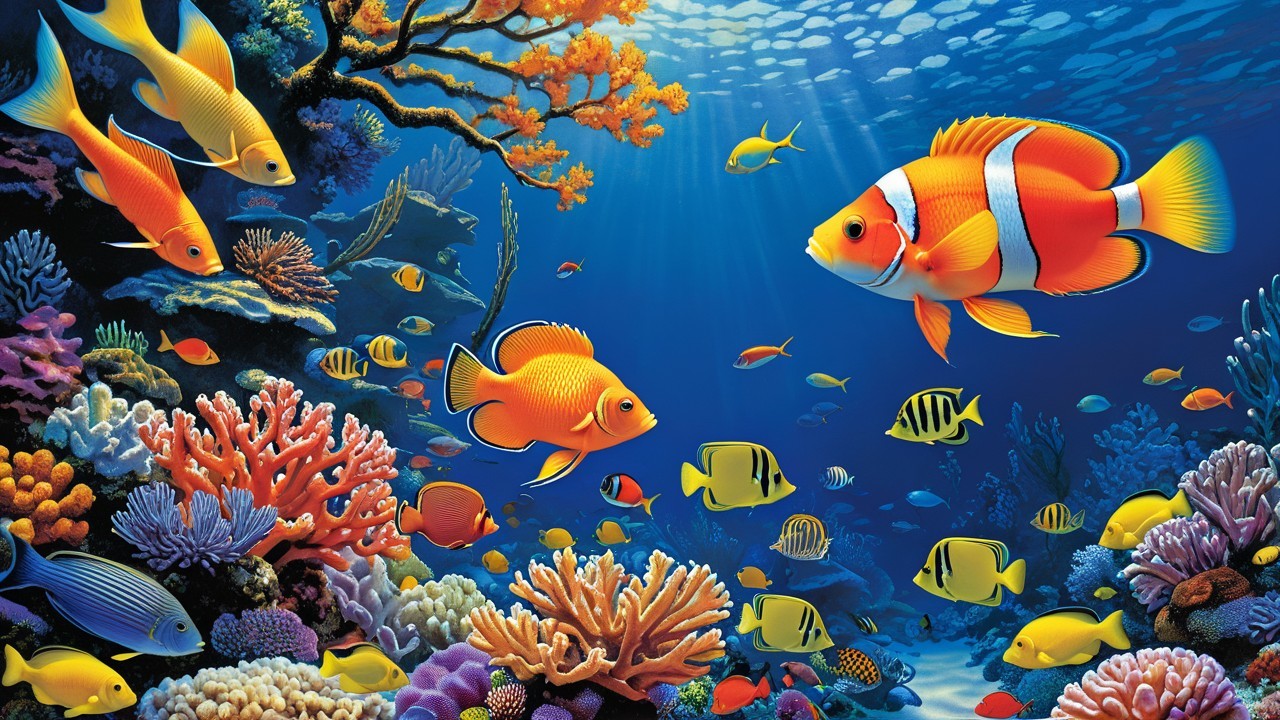 Vibrant Underwater Scene with Colorful Marine Life
