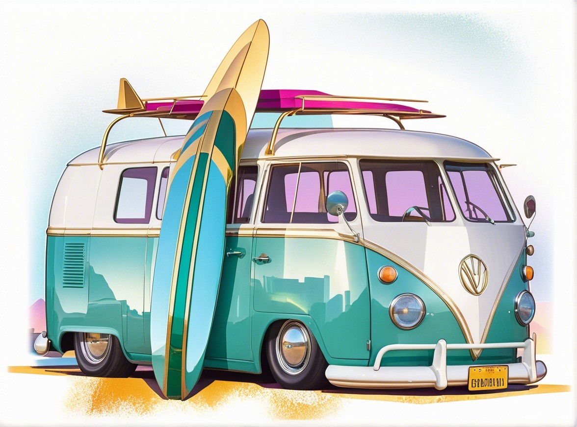 Vintage Volkswagen Van in Teal with Surfboards
