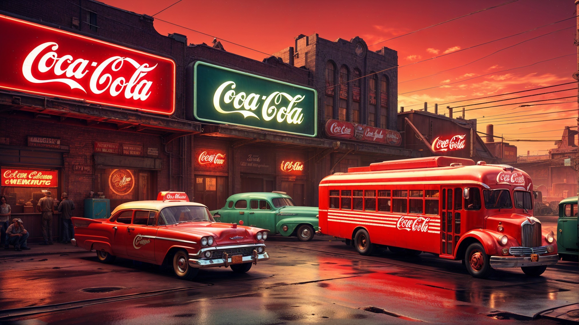 Nostalgic street scene with vintage cars and sunset glow