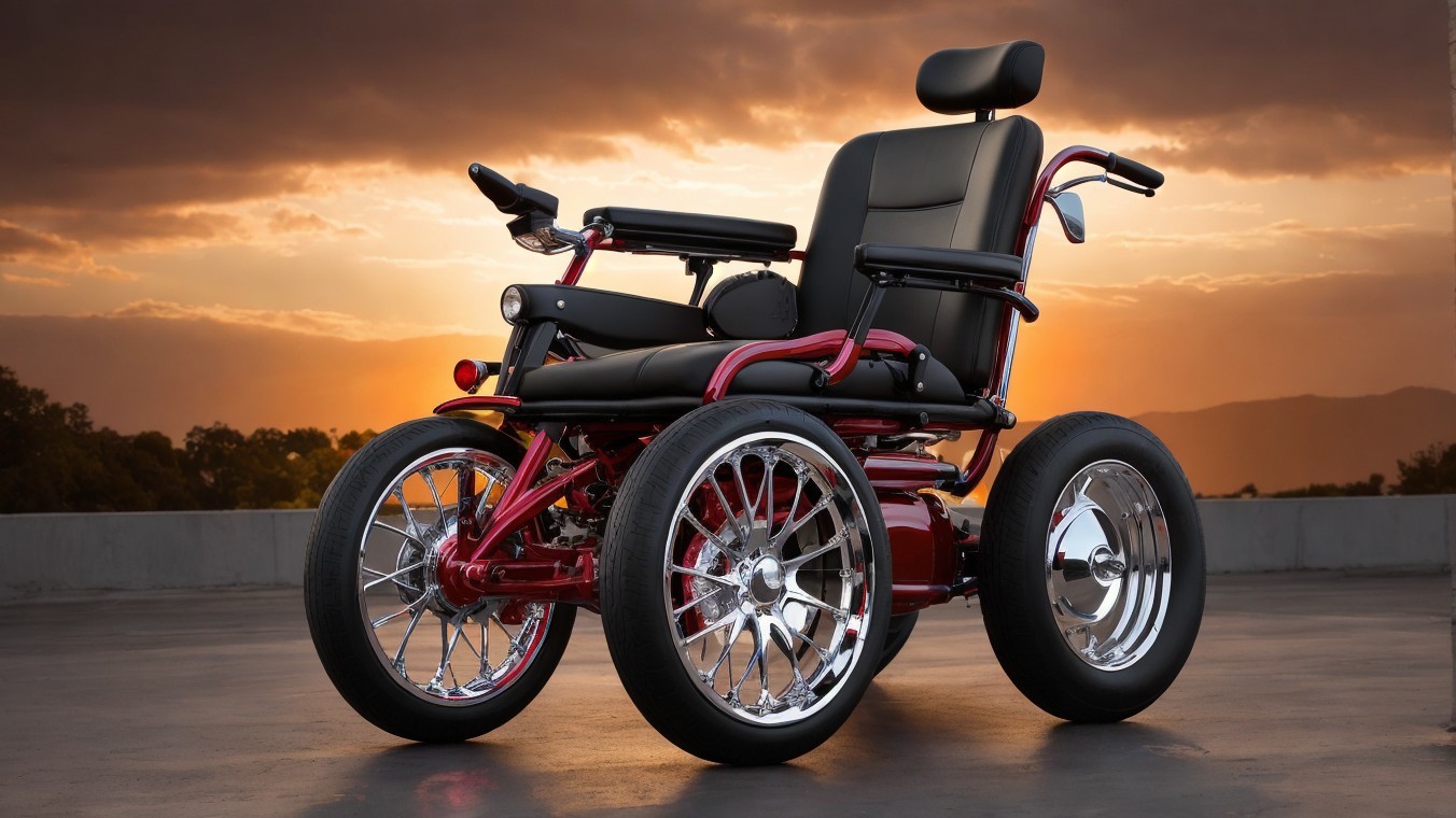 Custom Electric Wheelchair Against Sunset Backdrop