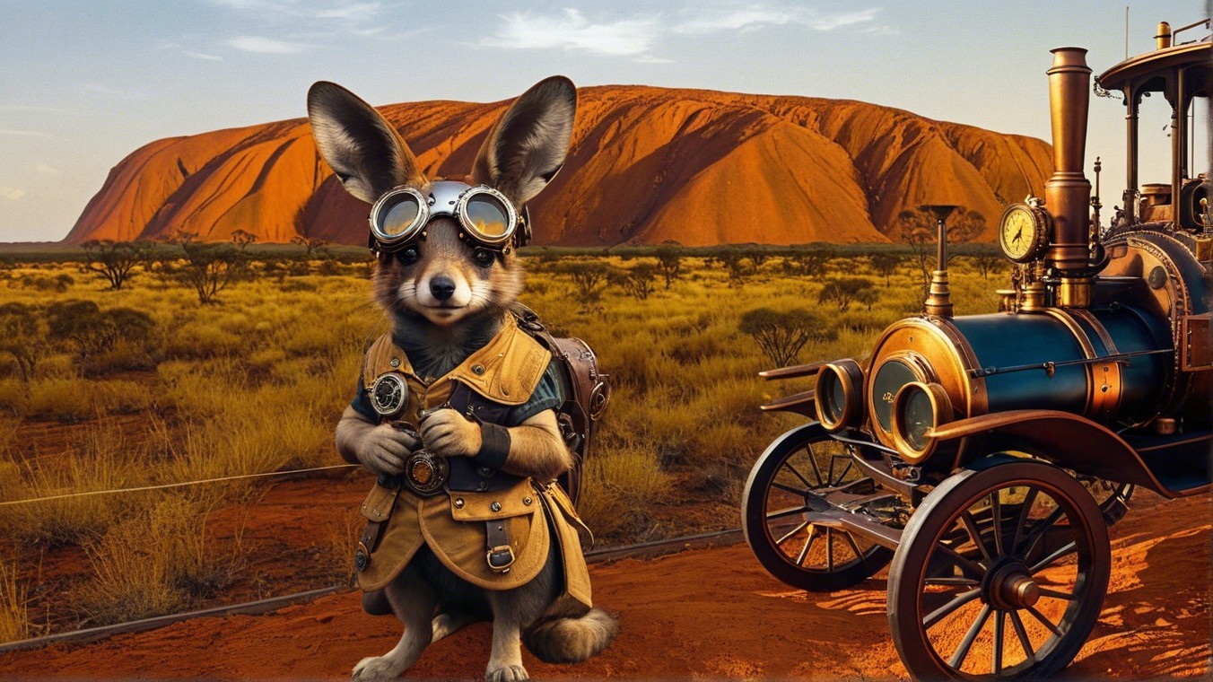 Anthropomorphic Kangaroo in Steampunk Setting with Train