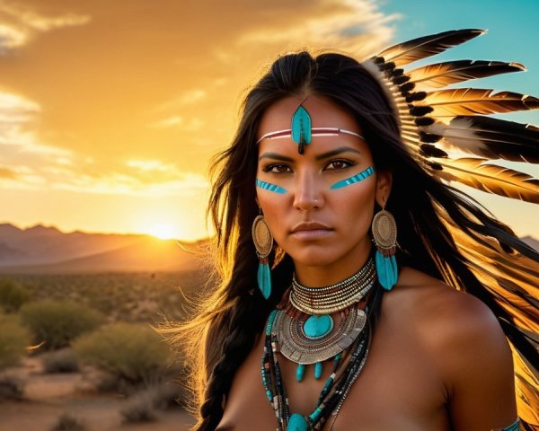 Portrait of Woman in Native American Jewelry at Sunset
