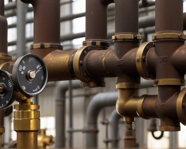 Industrial Pipes and Gauges in Rusted Finish