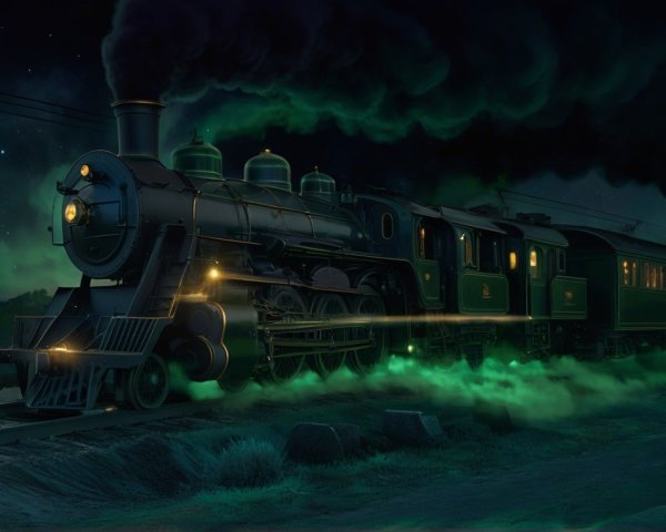 Vintage Steam Locomotive on Moonlit Track