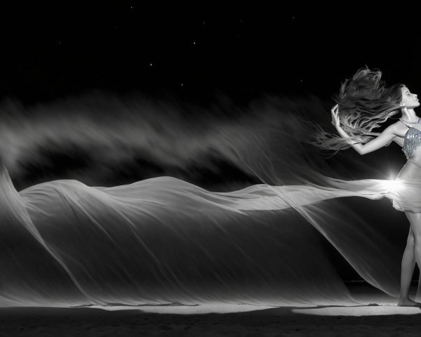 Dancer in Elegant Pose Against Starry Night Background