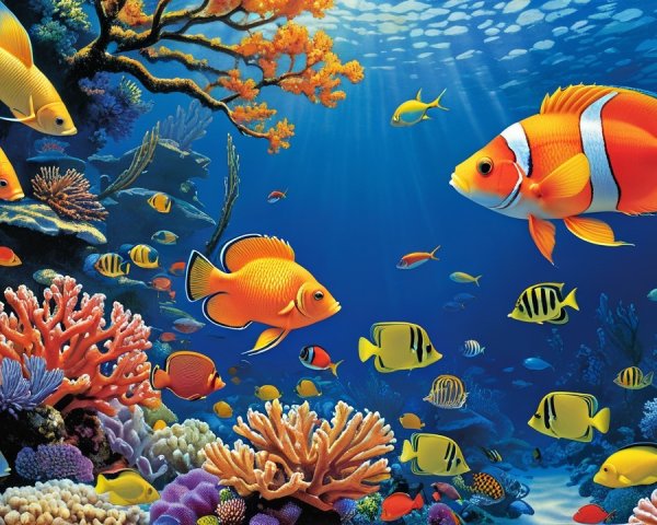 Vibrant Underwater Scene with Colorful Marine Life