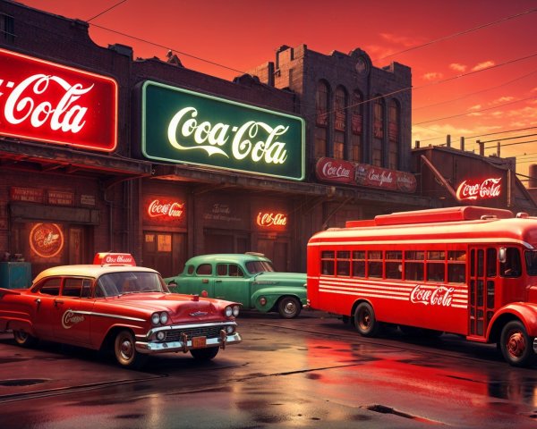 Nostalgic street scene with vintage cars and sunset glow