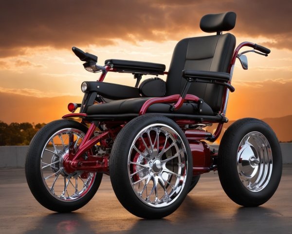 Custom Electric Wheelchair Against Sunset Backdrop