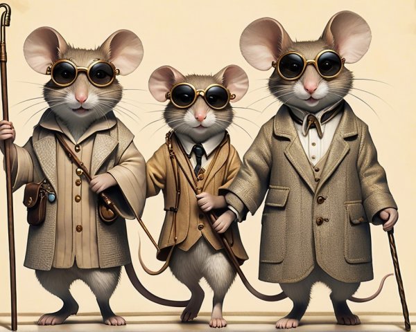 Three Fashionable Mice in Stylish Outfits and Sunglasses