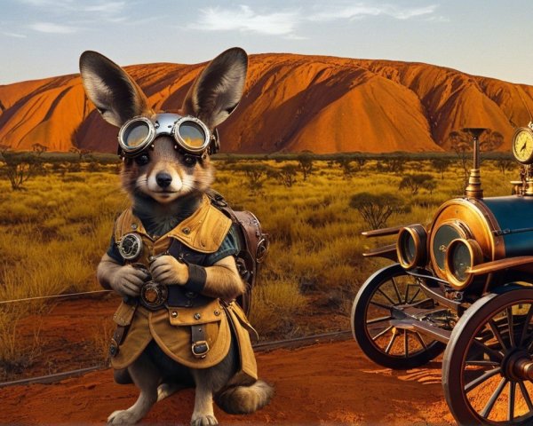 Anthropomorphic Kangaroo in Steampunk Setting with Train