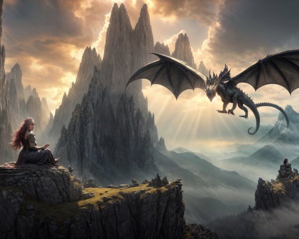 Majestic Dragon Soars Over Towering Mountainscape