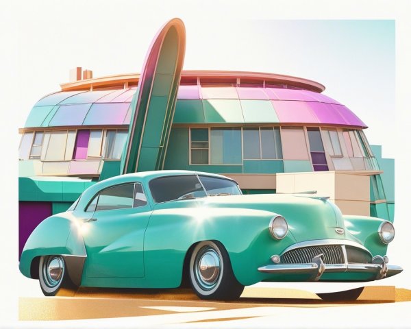 Vintage Turquoise Coupe by Modern Colorful Building