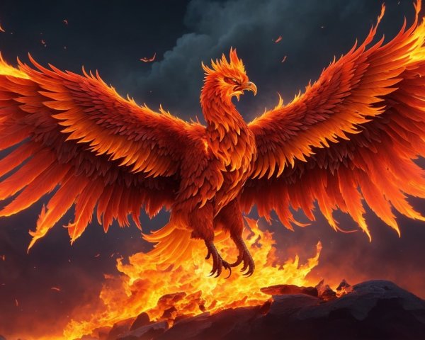 Majestic Phoenix Rising from Fiery Flames Background