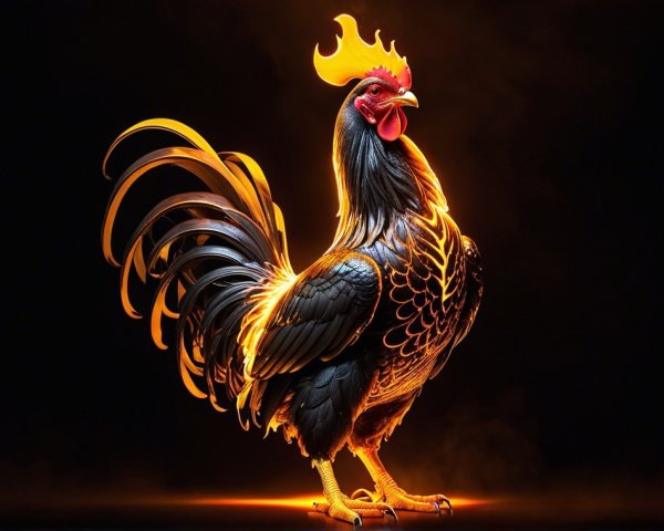 Majestic Rooster with Glossy Black and Gold Feathers