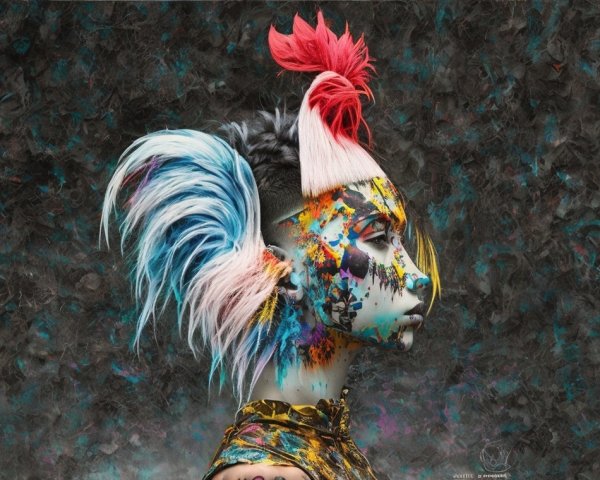 Vibrant Colorful Body Art and Dramatic Hairstyle