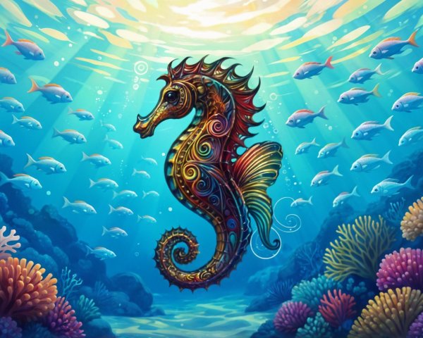 Vibrant Underwater Scene with Seahorse and Fish