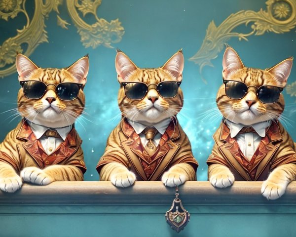 Stylish Cats in Tuxedos at a Sophisticated Table