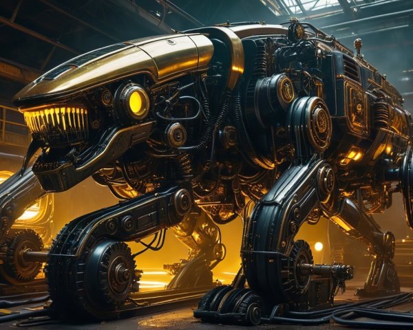 Futuristic Robotic Creature in Industrial Setting