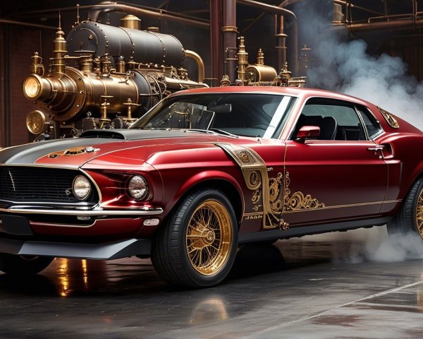 1969 Ford Mustang in Industrial Setting with Smoke