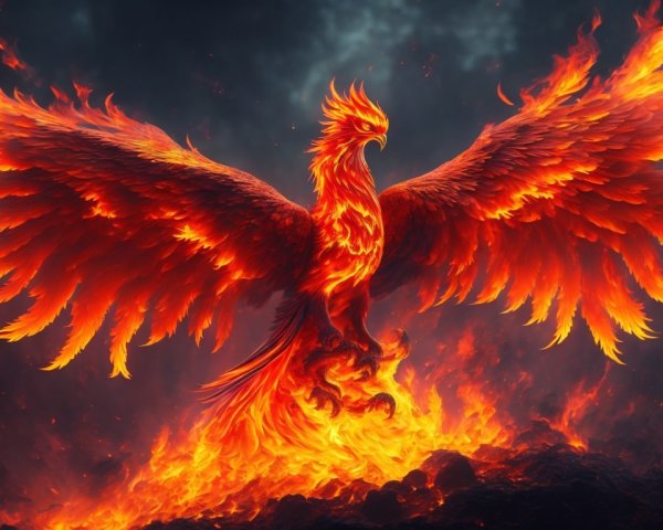 Phoenix Rising from Flames with Vibrant Feathers