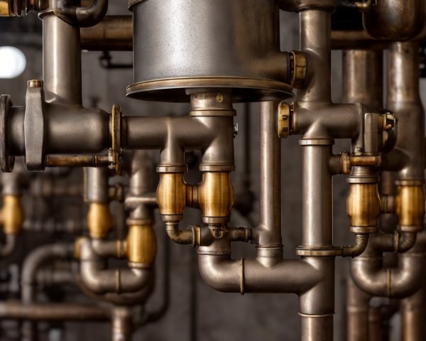 Intricate Arrangement of Metallic Pipes and Fittings
