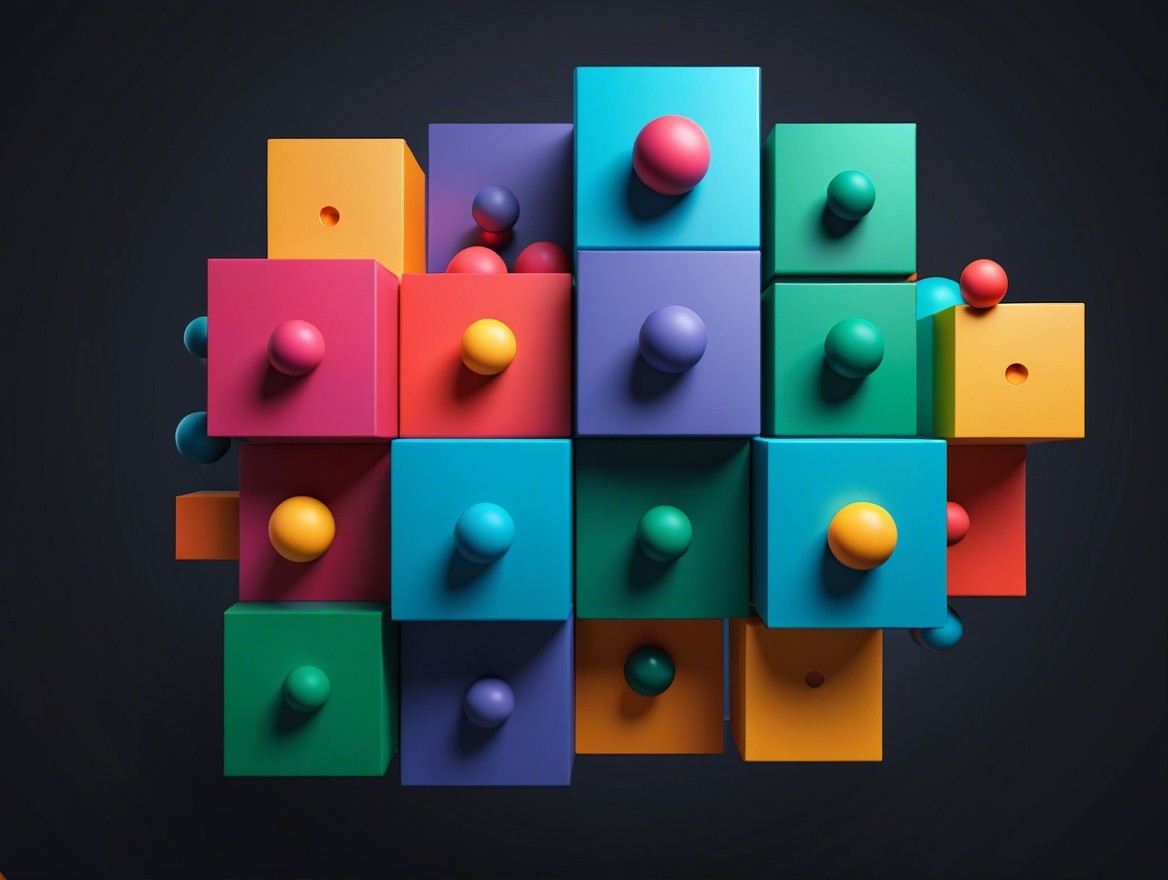 Vibrant Geometric Blocks Arrangement in 3D Effect