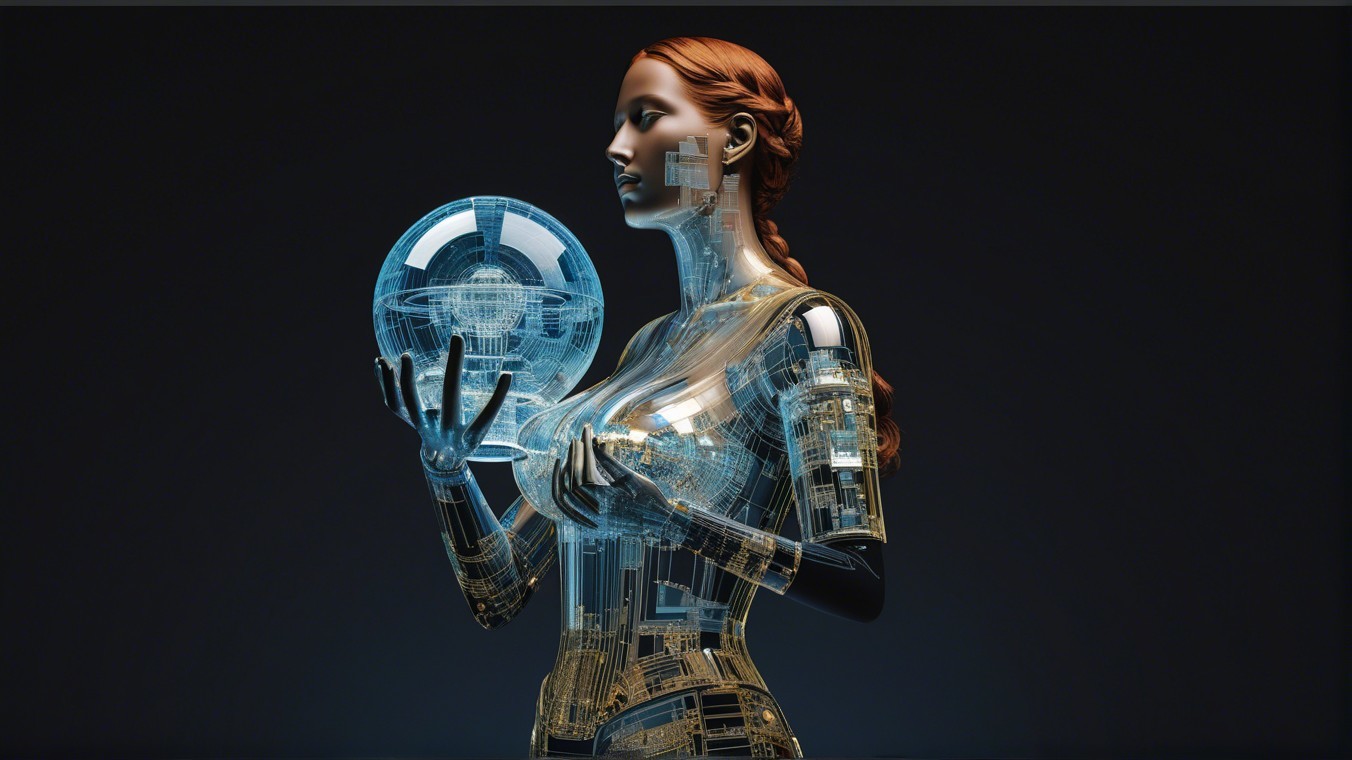 Futuristic Humanoid with Cybernetic Body and Globe