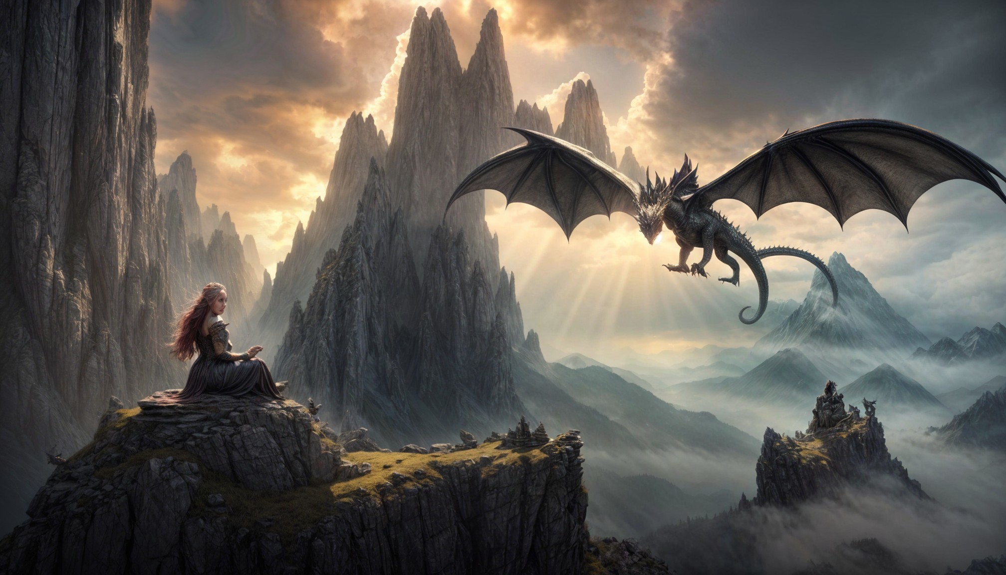 Majestic Dragon Soars Over Towering Mountainscape