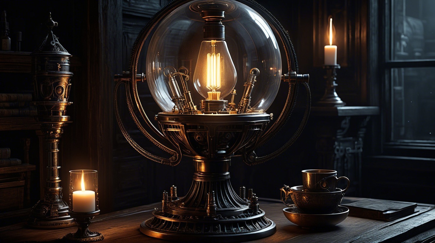 Steampunk Desk with Brass Light and Candles