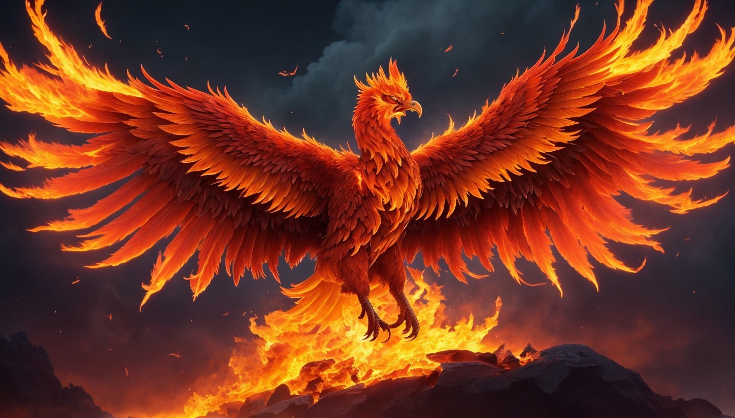 Majestic Phoenix Rising from Fiery Flames Background