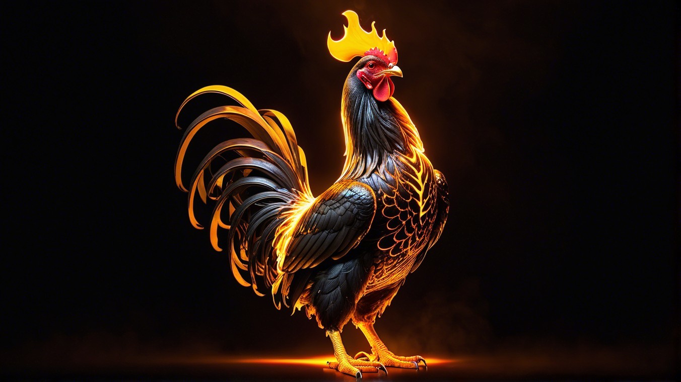 Majestic Rooster with Glossy Black and Gold Feathers