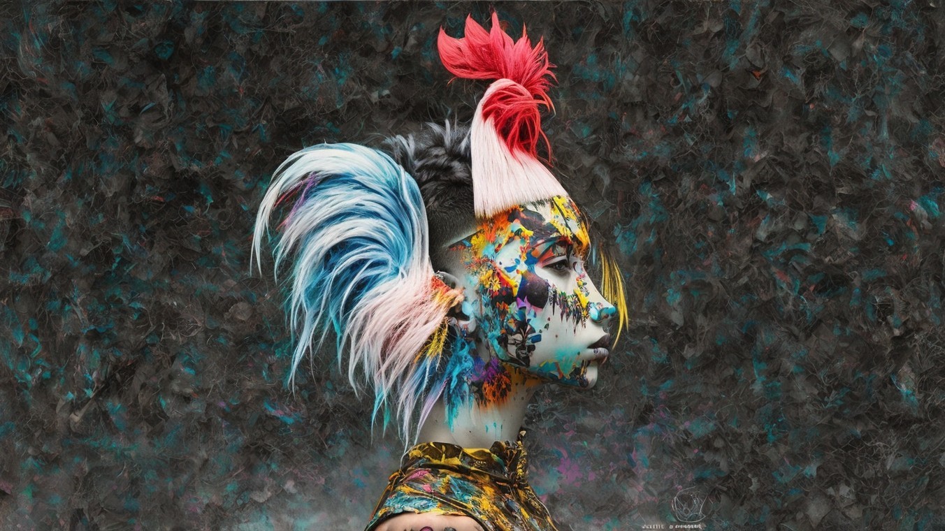 Vibrant Colorful Body Art and Dramatic Hairstyle