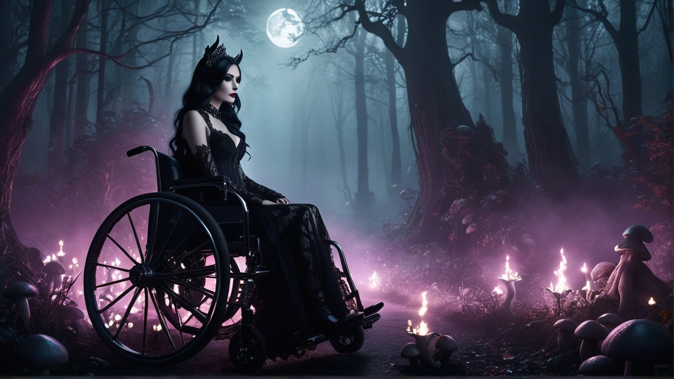 Mystical Forest Scene with Figure in Black Gown