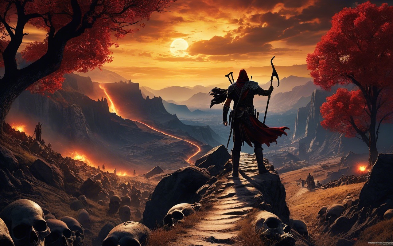 Dramatic Sunset Landscape with Archer and Lava Valley