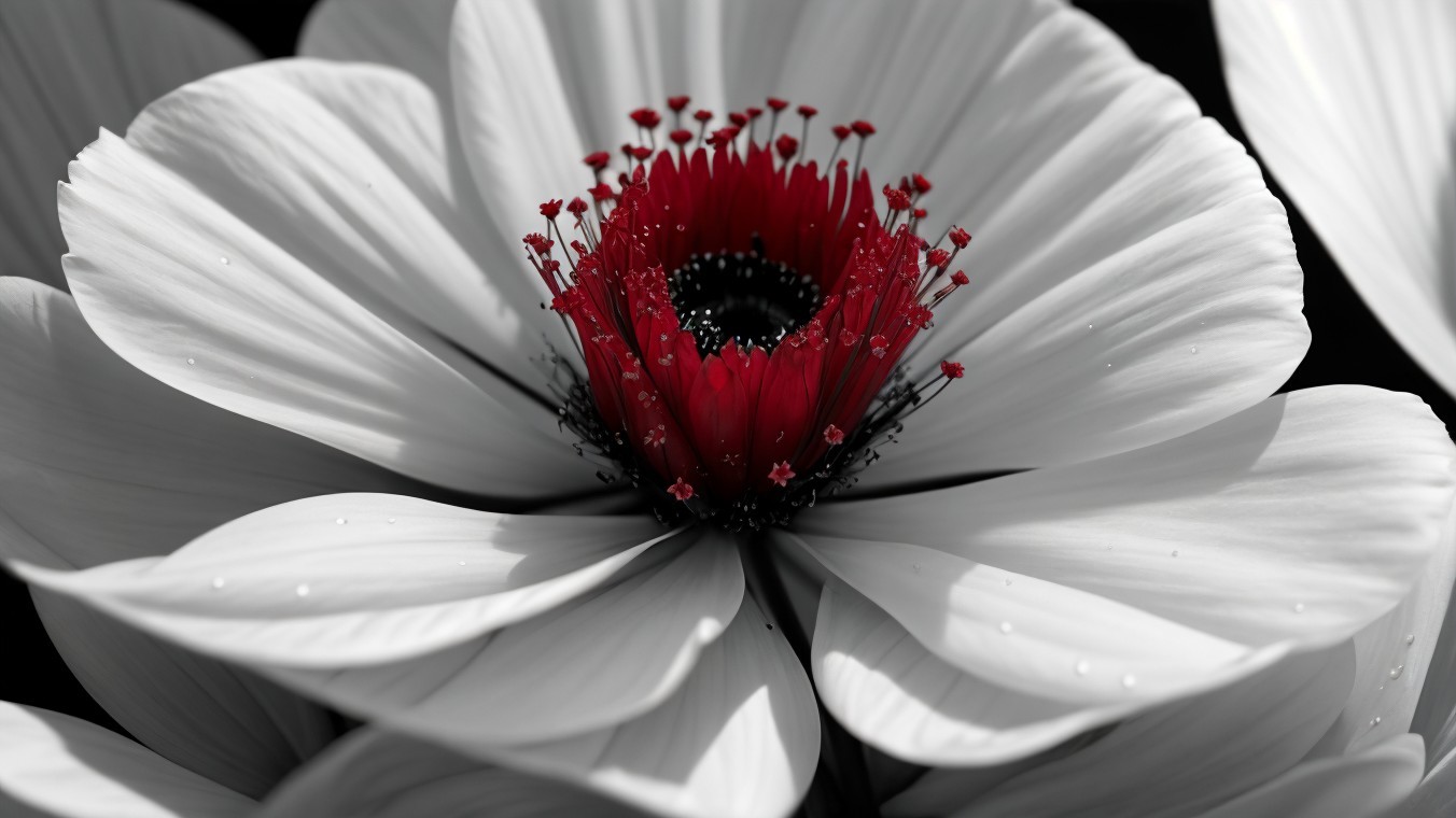 Large White Petals Surrounding Vibrant Red Flower Core