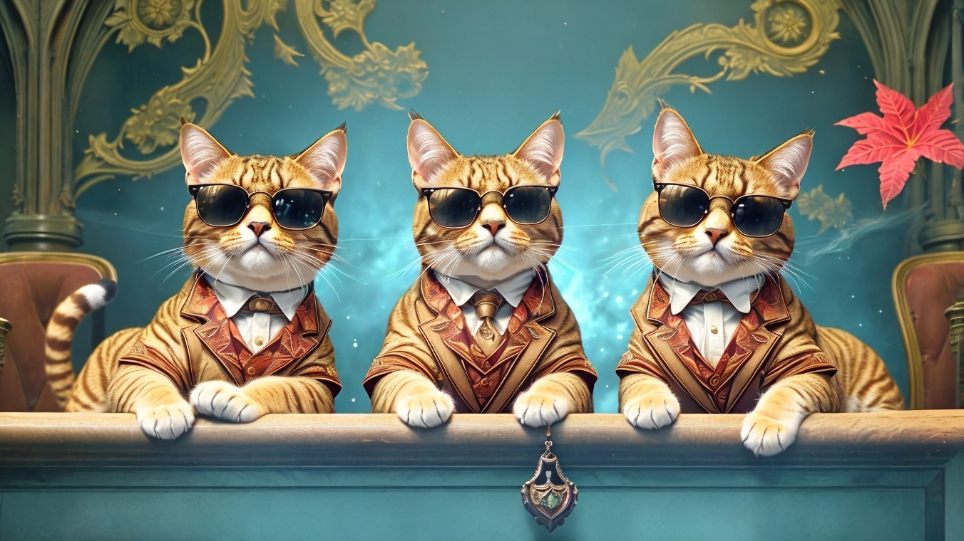 Stylish Cats in Tuxedos at a Sophisticated Table