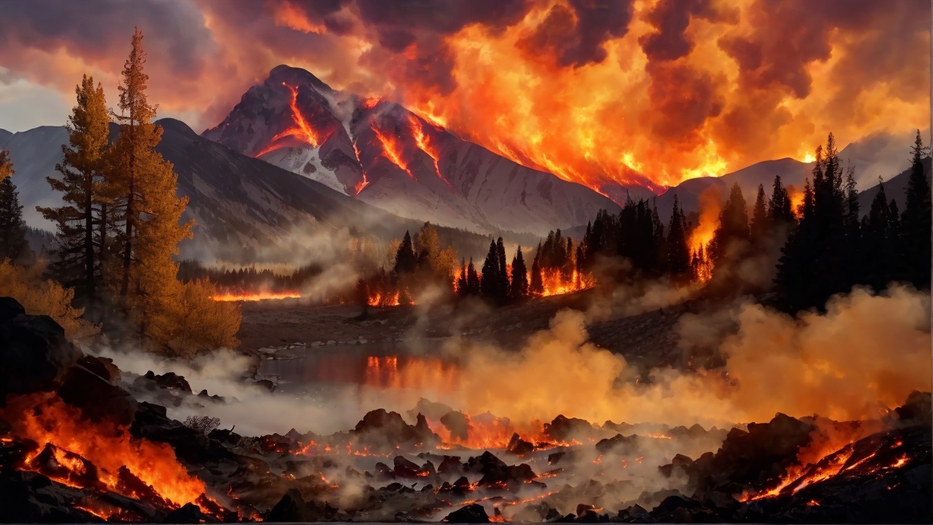 Dramatic volcanic eruption with lava and smoke effects