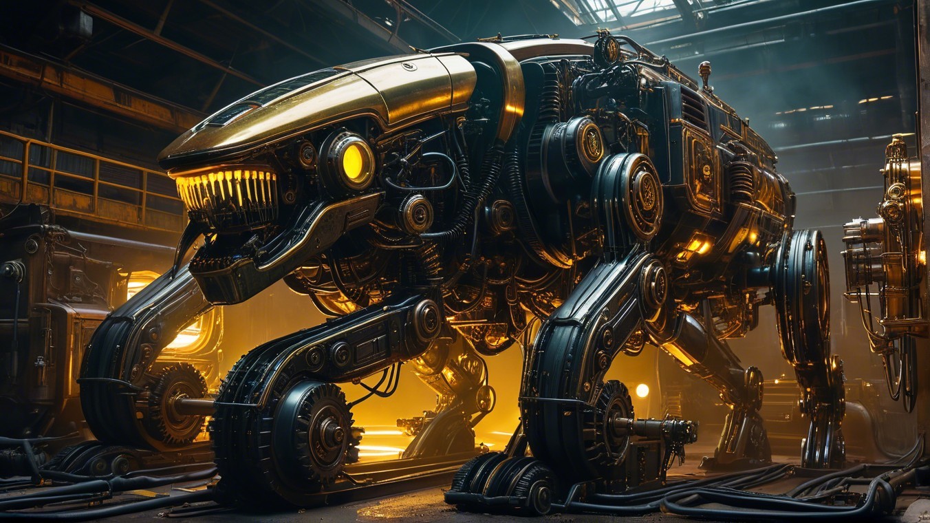 Futuristic Robotic Creature in Industrial Setting