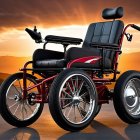 Custom Electric Wheelchair Against Sunset Backdrop