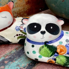 Charming Fox and Panda Decorative Pieces with Floral Patterns