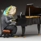 Humanoid Figure with Fish Head at Grand Piano