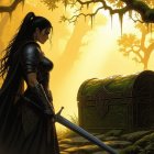 Mysterious Warrior in Enchanting Sunlit Forest