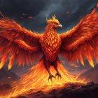 Phoenix Rising from Flames with Vibrant Feathers