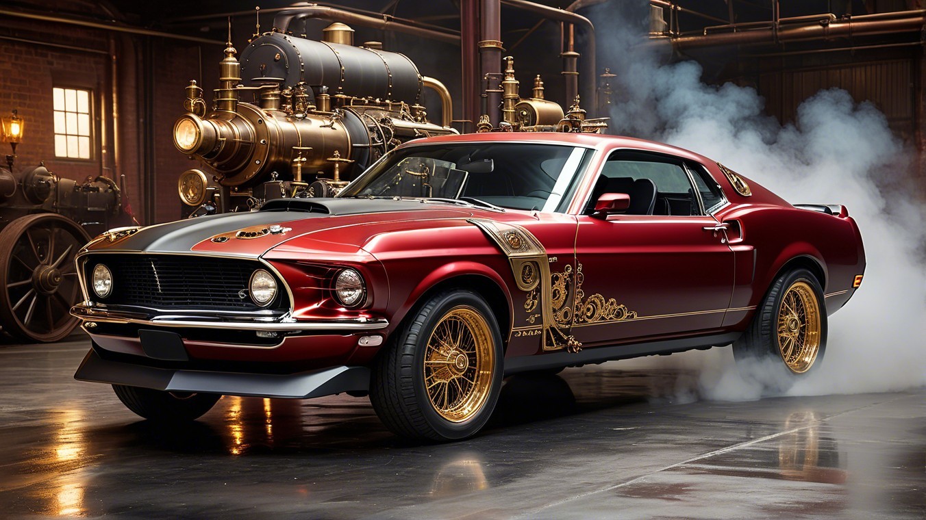 1969 Ford Mustang in Industrial Setting with Smoke