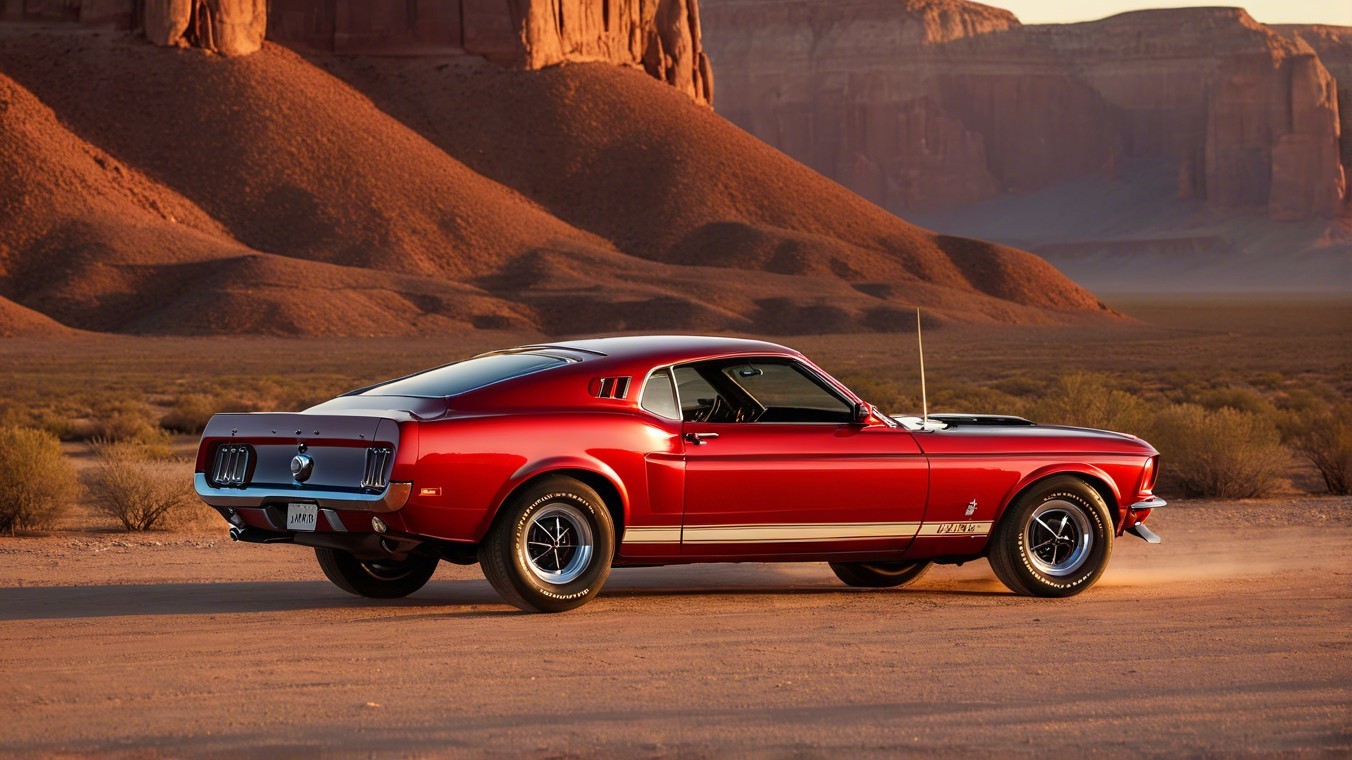 1970 Ford Mustang in Desert Sunset Landscape