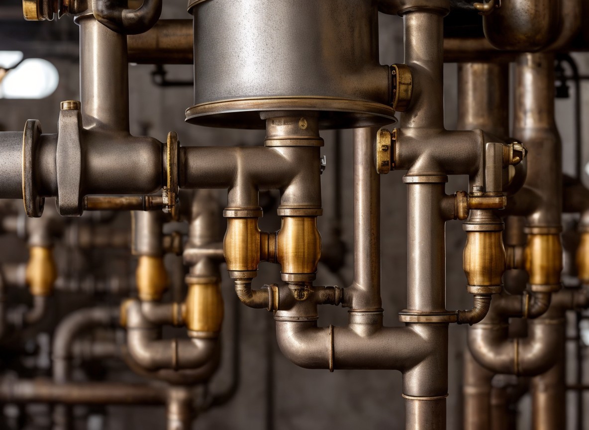 Intricate Arrangement of Metallic Pipes and Fittings