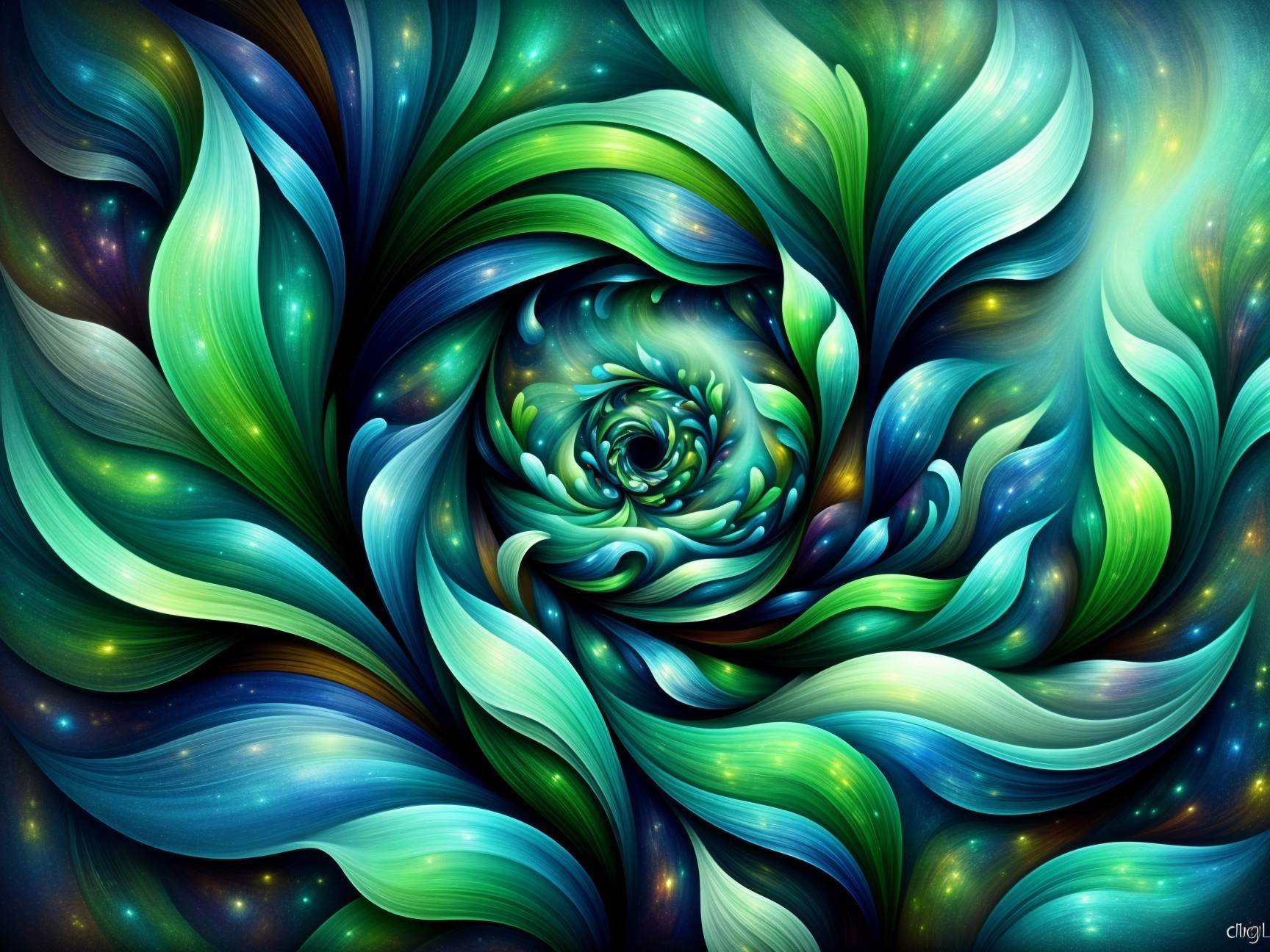 Abstract Composition with Blue and Green Swirls